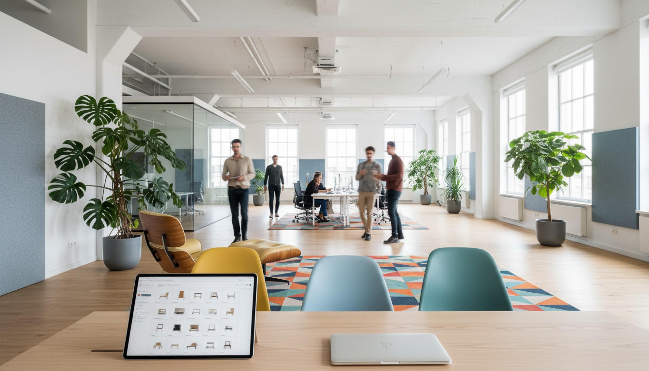 Digitales Inventar-Dashboard in einem Loft-Büro.